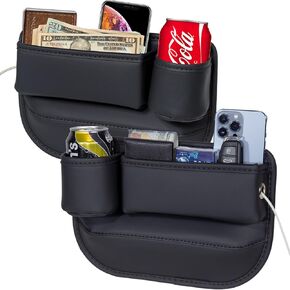 2 Packs Car Seat Gap Filler Organizer, Car Seat Organizer, Seat Gap Storage Box with Cup Holders for Drink, Car Leather Cup Holder Gap Bag Front Seat for Holding Phone, Sunglasses,Keys, Cards