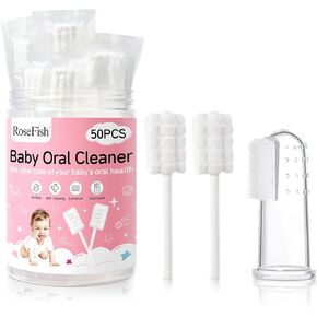 50Pcs Baby Tongue Cleaner for 0-36 Month No Glue Disposable Baby Mouth Oral Cleaner Infant Toothbrush Baby Gum Cleaner 3D Soft Infant Tongue Cleaner+1PCS Finger Toothbrush
