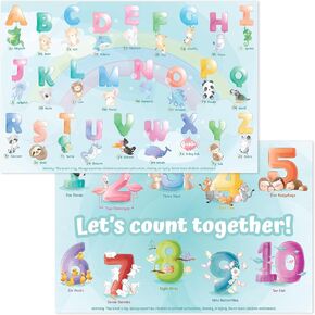 Disposable Placemats for Baby, Toddlers and Kids, 40 Disposable Baby Placemats for Restaurant, Dining Table & Travel, Learning Placemats for Kids, Toddler Travel Essential, Animals ABC & Numbers