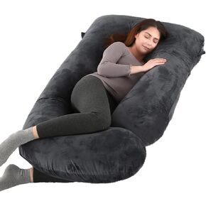 Pregnancy Pillow, Full Body Maternity Pillow 57 inch, with Removable Washable Cover - Sleep Support for Legs, Back, Neck, Shoulder, HIPS, Belly for Pregnent Women, Velvet (Coal-Black)