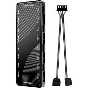 محور مروحة ARGB PWM، قابل للعنونة 5V 3PIN ARGB 12V 4Pin PWM 2-in-1 RGB Case Fan Hub مع وحدة تحكم ومدخل طاقة SATA، 9 منافذ للمراوح و9 منافذ لمصابيح LED، يدعم 9 وحدات معالجة مركزية للكمبيوتر ARGB PWM مراوح الفاصل in Kuwait