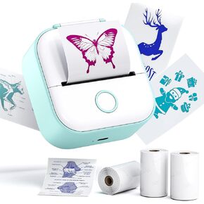 Phomemo Sticker Printer- Print Pods T02, Mini Printer Sticker Maker with 3 Rolls Transparent Color Papers, Bluetooth Thermal Pocket Printer for Study Notes, Stickers, Photos, Green