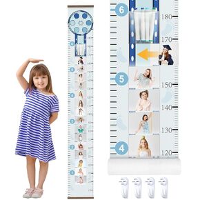 Projector Growth Chart for Kids with Picture Frames, Height Measurement Ruler Milestone Markers, Foldable Kids Height Wall Chart, Birthday Keepsake Gift for Toddler Boy Girl Room Wall Decor (Rainbow)