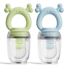 Baby Food Fruit Feeder Pacifier Nibbbler, Silicone Fresh Food Feeders, Teething Toy for 3-24 Month, Baby Mesh Teethers for Safe Infant Self Feeding 2 Pack Nude & Green