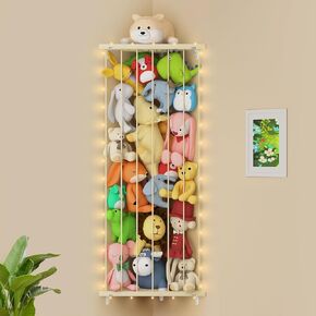 Stuffed Animal Storage Toy Organizer: Corner Stuff Animals Holder for Wall with LED Light - Kids Plush Toys Storage with Adjustable Length for Nursery Playroom Bedroom Kids Room(Black)
