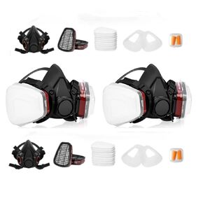 Chemical Respirator Mask w/Filter - Reusable Half Face Dust Respirator Gas Mask for Spray Paint Organic Vapor Welding (5500+6001 Blue)