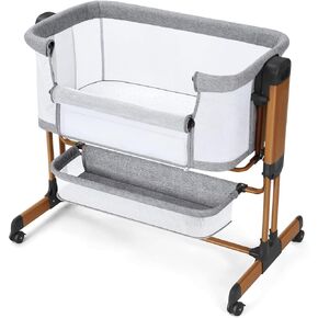 Ezebaby 3-in-1 Baby Bassinet, Rocking Baby Bassinets Bedside Sleeper, Adjustable Portable Crib for Newborn Infant with Wheels Storage Basket and Mesh Sides (Mid Gray)