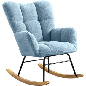 Rocking Chair Teddy Upholstered Glider Rocker Rocking Accent Chair Side Pocket Padded Seat with High Backrest Armchair Comfy Side Chair for Living Room Bedroom Offices (Gray)