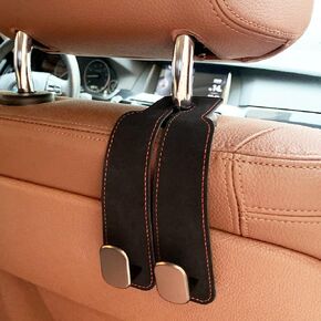 Purse Hook for Car, 2 in 1 Headrest Hooks for Car Double Hook, Purse Holder for Car, Car Hooks for Purses and Bags Cute, Car Seat Back Storage Accessories for Women (Black, 2 Pack)