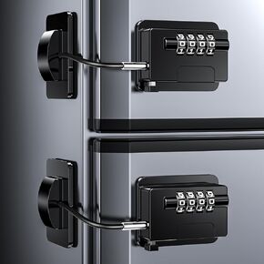Child Proof Fridge Locks with 4 Code Password, Refrigerator Combination Latch for Kids, Toddlers and Adults, Baby Proofing Freezer Door Lock for Cabinets and Drawers, Oven, Windows (Black-1pack)