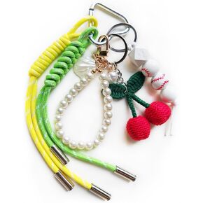 Rope Bag Charms Purse Charm for Handbags, Cute Cherry Keychain Bag Accessories Multiple Handcraft Paracord Key Chain for Phone Tote Bag Backpack Car House Decoration-Trendy Gifts for Women and Girls