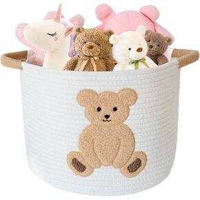 INough Toy Storage Baskets Woven Cotton Rope Storage Basket for Kids, Blanket Baskets for Living Room Toys Organizer with Embroidery Decor, Cute Baskets with Handle for Nursery, Playroom (Giraffe)