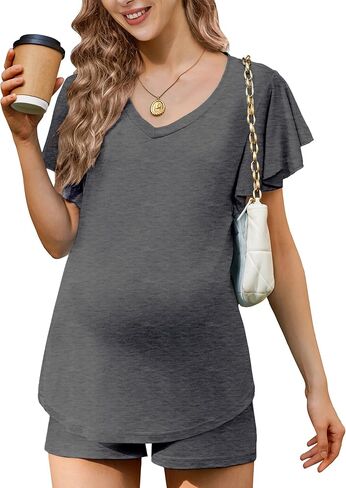 Ekouaer Pajamas Pajamas مجموعة 2 قطعة تتدفق الأكمام القصيرة بعد الولا in Saudi Arabia