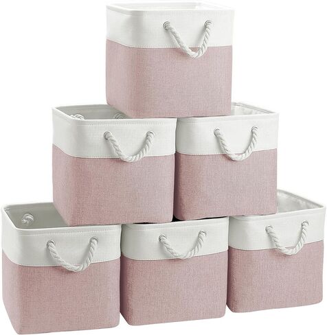 Fabric Cubes Storage Basket, 6 Pack 11x11 in with Handles Foldable Cube Storage Bins, for Shelves, Home, Office, Nursery Organizers (White/ Green) in Kuwait