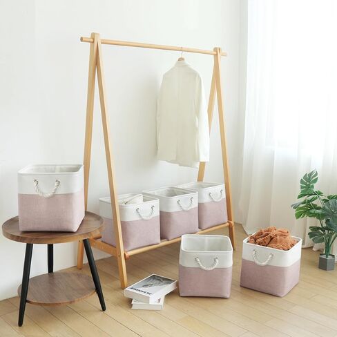 Fabric Cubes Storage Basket, 6 Pack 11x11 in with Handles Foldable Cube Storage Bins, for Shelves, Home, Office, Nursery Organizers (White/ Green) in Kuwait