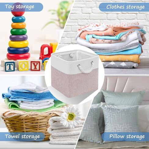 Fabric Cubes Storage Basket, 6 Pack 11x11 in with Handles Foldable Cube Storage Bins, for Shelves, Home, Office, Nursery Organizers (White/ Green) in Kuwait