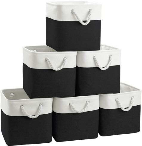 Fabric Cubes Storage Basket, 6 Pack 11x11 in with Handles Foldable Cube Storage Bins, for Shelves, Home, Office, Nursery Organizers (White/ Green) in Kuwait