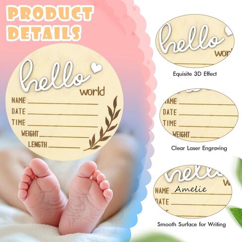 3pcs علامة إعلان الطفل ، Hello World Newborn Welbor علامة الطفل مع قلم العلامة ، 5.9 "لوحة إعلان اسم حديثي الولادة مع Profit in Kuwait