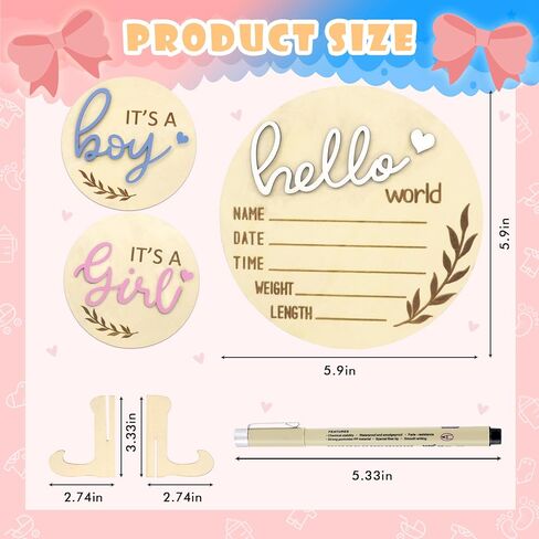 3pcs علامة إعلان الطفل ، Hello World Newborn Welbor علامة الطفل مع قلم العلامة ، 5.9 "لوحة إعلان اسم حديثي الولادة مع Profit in Kuwait