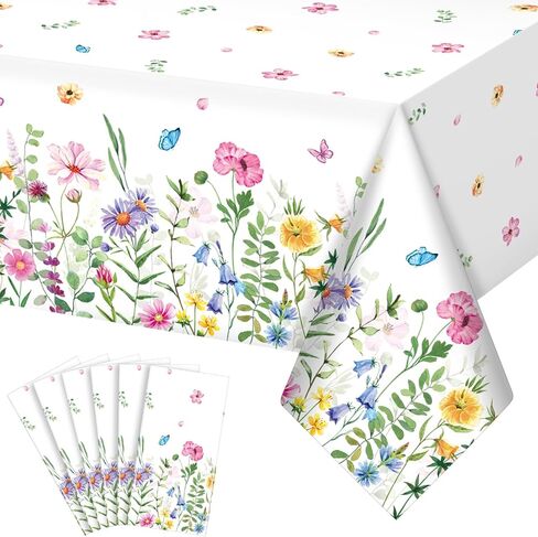 4Pcs Spring Floral Plastic Tablecloth,Pink Purple Blue Flower Butterfly Disposable Table Cover for Home Decor Summer Spring Picnic Dining Holiday Weeding Birthday Tea Party Decorations,54x108 Inch in Kuwait