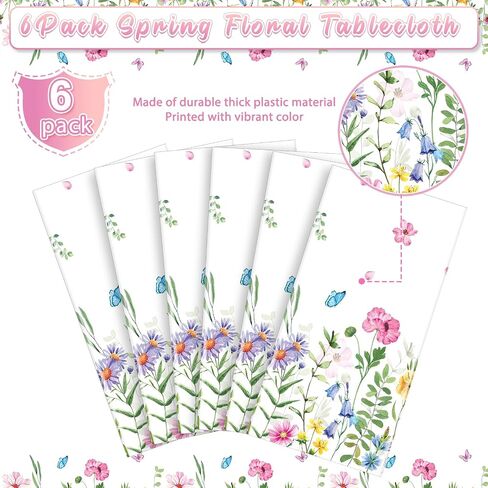 4Pcs Spring Floral Plastic Tablecloth,Pink Purple Blue Flower Butterfly Disposable Table Cover for Home Decor Summer Spring Picnic Dining Holiday Weeding Birthday Tea Party Decorations,54x108 Inch in Kuwait