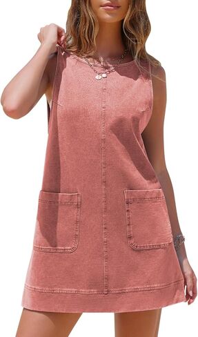 EXLURA Womens Sleeveless Denim Dress Casual Round Neck A Line Overall Mini Dress Skirtall Jumper Pinafore with Pockets 2025 in Kuwait