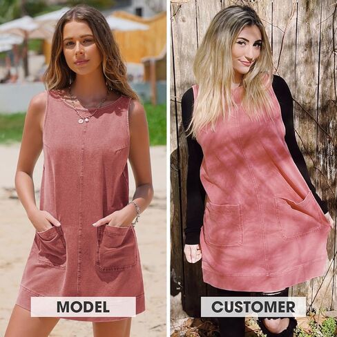 EXLURA Womens Sleeveless Denim Dress Casual Round Neck A Line Overall Mini Dress Skirtall Jumper Pinafore with Pockets 2025 in Kuwait