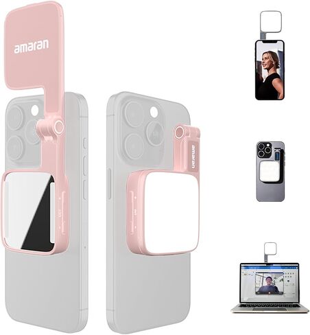 Amaran Go Magnety Selfie Phone Light ، متوافق مع مغناطيس Magsafe & Qi2 ، مصدر مصباح LED مزدوج مع ضوء مرآة قابل للتعديل و CCT (2700k-6500k) ، لالتقاط صور شخصية ، مكياج ، وإنشاء المحتوى (الفحم) in Kuwait