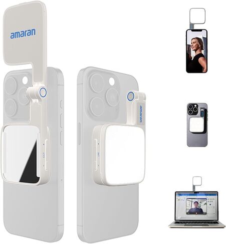 Amaran Go Magnety Selfie Phone Light ، متوافق مع مغناطيس Magsafe & Qi2 ، مصدر مصباح LED مزدوج مع ضوء مرآة قابل للتعديل و CCT (2700k-6500k) ، لالتقاط صور شخصية ، مكياج ، وإنشاء المحتوى (الفحم) in Kuwait