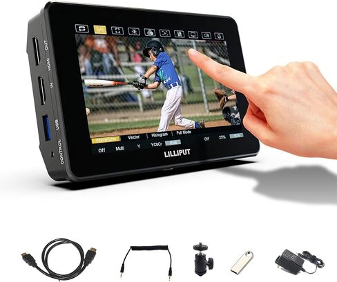 Camera Monitor, 2000nits Ultra-Bright 5.5 Inch Touch Control Screen with HDMI 2.0 3G-SDI Input Output LANC 3D-LUT Waveform Histogram, HT5S in Kuwait
