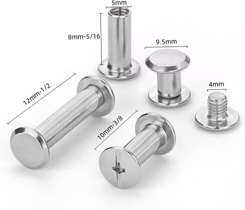 100 Set M4 Chicago Binding Post Screw Assorted Kit Metal Nail Rivet Chicago Button for DIY Leather Decoration Bookbinding(Silvery 1/4 5/16 3/8 Inches) in Saudi Arabia