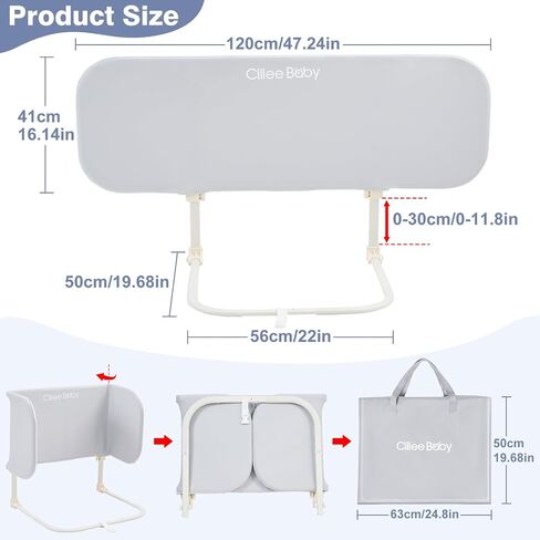 Ciilee Baby Bed Rail for Toddlers Portable Travel Kids Beds Guard Rails for Queen Bed Foldable Children Side Railing for Twin Beds Adjustable Bedrail Barandas para Camas de Niños（Grey,48in in Saudi Arabia