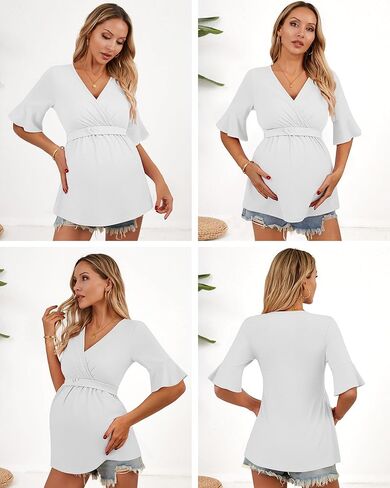 Ficerd 3 Pack قمصان الأمومة النسائية ، قمم التمريض قصيرة الأكمام الكشكش V الرقبة الرضاعة الطبيعية المحملات الحمل غير الرسمية in Kuwait