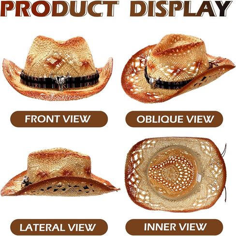 3 Pcs Classic Western Outback Cowboy Hat Adjustable Straw Hat Western Hats for Women and Man with Wide Brim, 3 Colors in Saudi Arabia