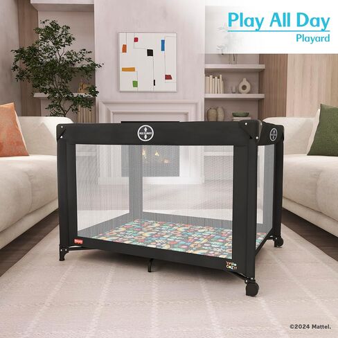 Fisher-Price Play All Day Baby Playard in Moon Mist, No Tool Assembly, Easy One-Hand Fold Playard, Breathable Mesh Sides, Carry Bag Included in Kuwait