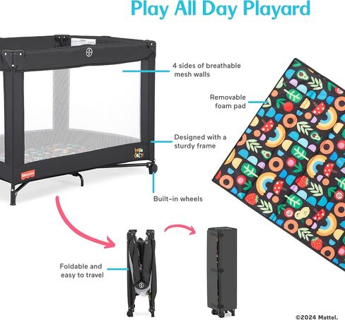 Fisher-Price Play All Day Baby Playard in Moon Mist, No Tool Assembly, Easy One-Hand Fold Playard, Breathable Mesh Sides, Carry Bag Included in Kuwait
