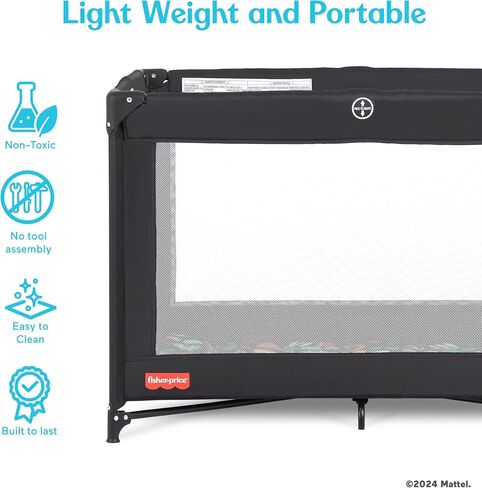 Fisher-Price Play All Day Baby Playard in Moon Mist, No Tool Assembly, Easy One-Hand Fold Playard, Breathable Mesh Sides, Carry Bag Included in Kuwait