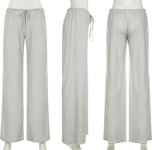 Women's Comfy Pajama Pants Loose Casual Drawstring Lounge Pants Striped Print Stretch Wide Leg Pantss in Saudi Arabia