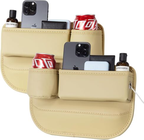 2 Packs Car Seat Gap Filler Organizer, Car Seat Organizer, Seat Gap Storage Box with Cup Holders for Drink, Car Leather Cup Holder Gap Bag Front Seat for Holding Phone, Sunglasses,Keys, Cards in Saudi Arabia