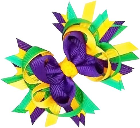 Mardi Gras Hair Bow Clips for Girls Kids Mardi Gras Hair Clips Carnival Hairpins Purple Green Yellow Hair Barrettes Barbon Hair Bows Alligator Clips Fat Tuesday Mardi Gras Hair Association (Y01) in Kuwait
