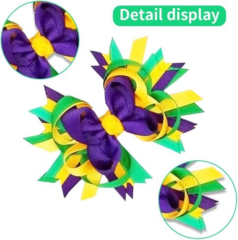 Mardi Gras Hair Bow Clips for Girls Kids Mardi Gras Hair Clips Carnival Hairpins Purple Green Yellow Hair Barrettes Barbon Hair Bows Alligator Clips Fat Tuesday Mardi Gras Hair Association (Y01) in Kuwait