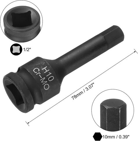 uxcell 22mm Hex Impact Bit Socket H22 1/2" CR-MO Steel Phosphate Black Impact Drive Hex Bit Sockets Lengthen Hex Screwdriver Socket Adapter for Auto Mechanics Work Repair Maintain in Kuwait