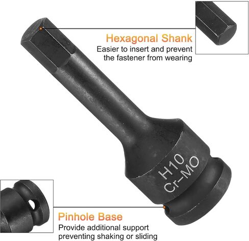 uxcell 22mm Hex Impact Bit Socket H22 1/2" CR-MO Steel Phosphate Black Impact Drive Hex Bit Sockets Lengthen Hex Screwdriver Socket Adapter for Auto Mechanics Work Repair Maintain in Kuwait