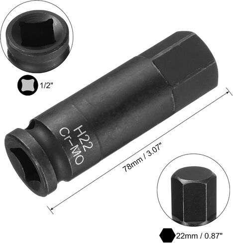 uxcell 22mm Hex Impact Bit Socket H22 1/2" CR-MO Steel Phosphate Black Impact Drive Hex Bit Sockets Lengthen Hex Screwdriver Socket Adapter for Auto Mechanics Work Repair Maintain in Kuwait