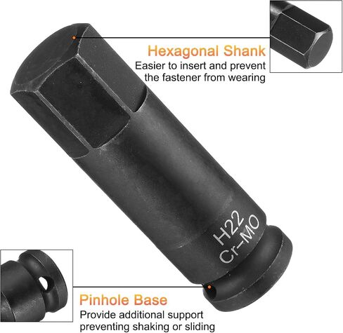 uxcell 22mm Hex Impact Bit Socket H22 1/2" CR-MO Steel Phosphate Black Impact Drive Hex Bit Sockets Lengthen Hex Screwdriver Socket Adapter for Auto Mechanics Work Repair Maintain in Kuwait