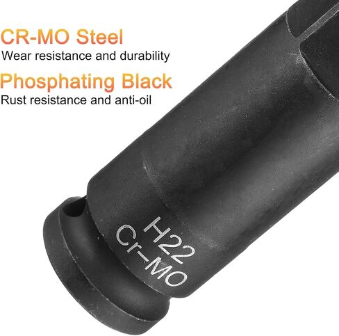 uxcell 22mm Hex Impact Bit Socket H22 1/2" CR-MO Steel Phosphate Black Impact Drive Hex Bit Sockets Lengthen Hex Screwdriver Socket Adapter for Auto Mechanics Work Repair Maintain in Kuwait
