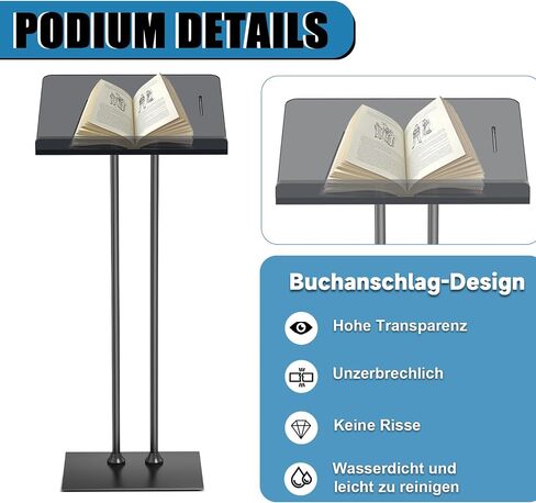 Acrylic Podium Lectern with Iron Stable Bottom, Pulpits for Churches with 10MM Thickened Acrylic Countertop, Multi Function Pulpit for Modern Classroom Music Concert Wedding Conference Event in Saudi Arabia