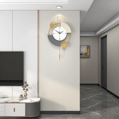 Modern Wall Clock for Living Room Decor Large Decorative Black Wall Clock with Pendulum Battery Operated Non Ticking for Kitchen Bedroom Office 23 Inch Big Metal Silent Quartz Wall Clock in Saudi Arabia