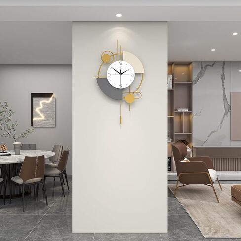 Modern Wall Clock for Living Room Decor Large Decorative Black Wall Clock with Pendulum Battery Operated Non Ticking for Kitchen Bedroom Office 23 Inch Big Metal Silent Quartz Wall Clock in Saudi Arabia