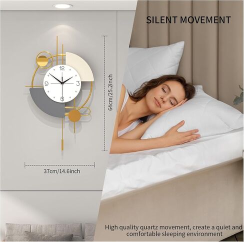 Modern Wall Clock for Living Room Decor Large Decorative Black Wall Clock with Pendulum Battery Operated Non Ticking for Kitchen Bedroom Office 23 Inch Big Metal Silent Quartz Wall Clock in Saudi Arabia